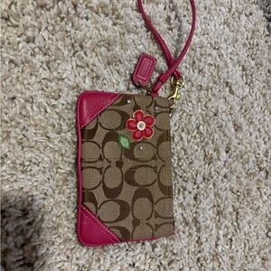 Coach Pink and Brown Floral Wristlet